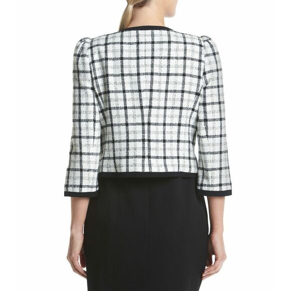 New! NINE WEST Women's Plaid Cropped Jacket Blazer Size 2 Ivory/Black - Picture 2 of 6